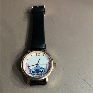 Cute Stitch Character Watch in Black and Gold